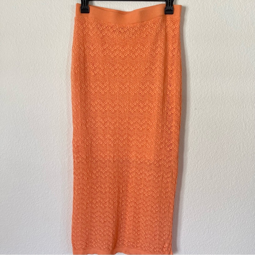 House of Harlow Orange Crochet Knit Maxi Skirt, Size Medium